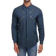 Zippers Hidden Button Casual Shirt - Cadetblue Fansmadedirect