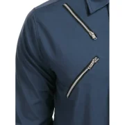 Zippers Hidden Button Casual Shirt - Cadetblue Fansmadedirect